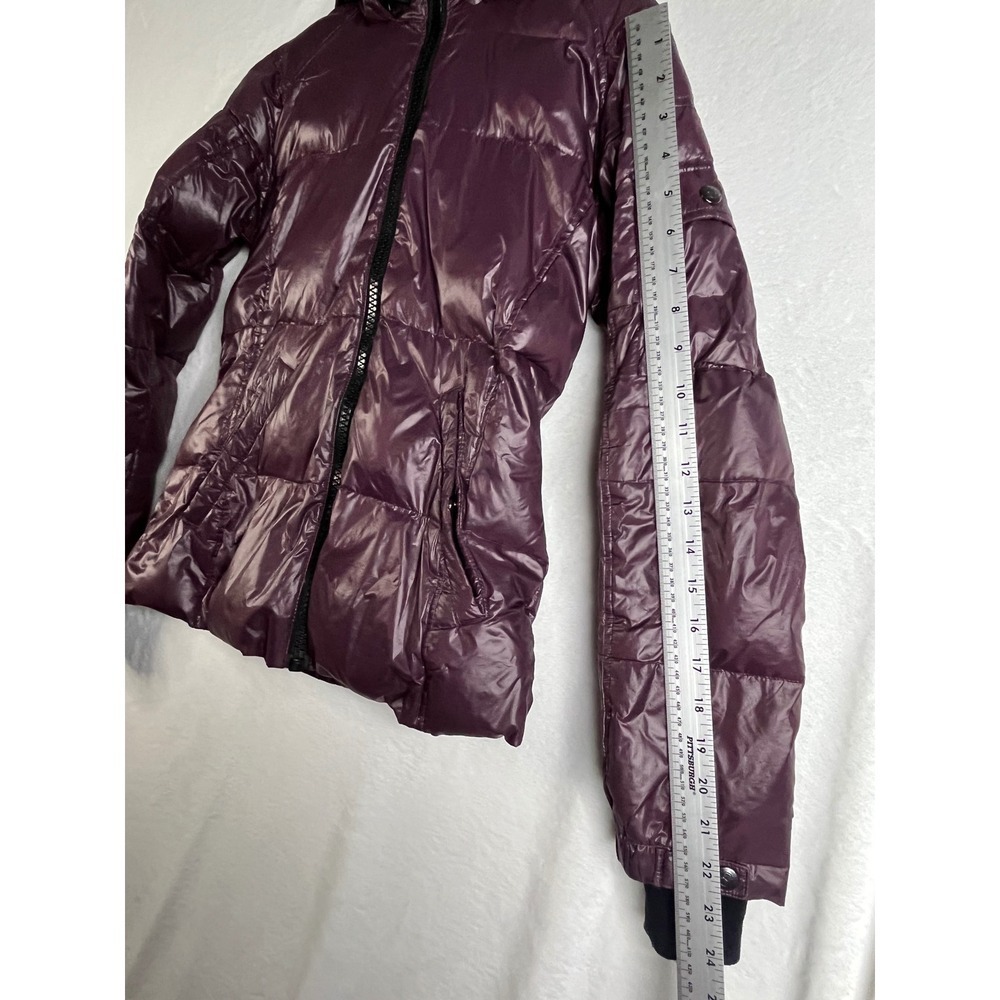 S13 New York Womens XS Burgundy Down Puffer Jacket Shiny Hooded Winter Coat - Picture 9 of 14